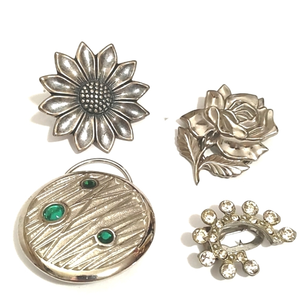 VINTAGE LOT OF FOUR SILVER-TONE 1 - 2" SCARF CLIPS